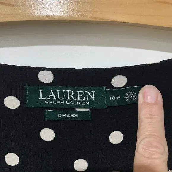 Lauren Ralph Lauren | Dress Black White Polka Dot Stretch- Size 18W - Picture 5 of 8